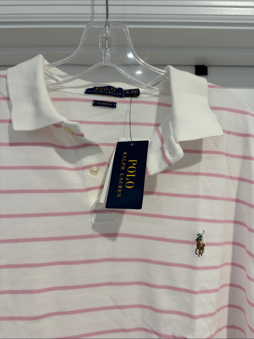 Ralph Lauren White Polo with Light Pink Stripes - Picture 2 of 6